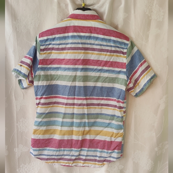 Tommy Hilfiger cotton linen button up short sleeve shirt slim fit - Picture 6 of 7